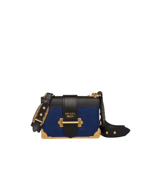 prada michro cahier|Ink Blue/black Leather Prada Cahier Bag .